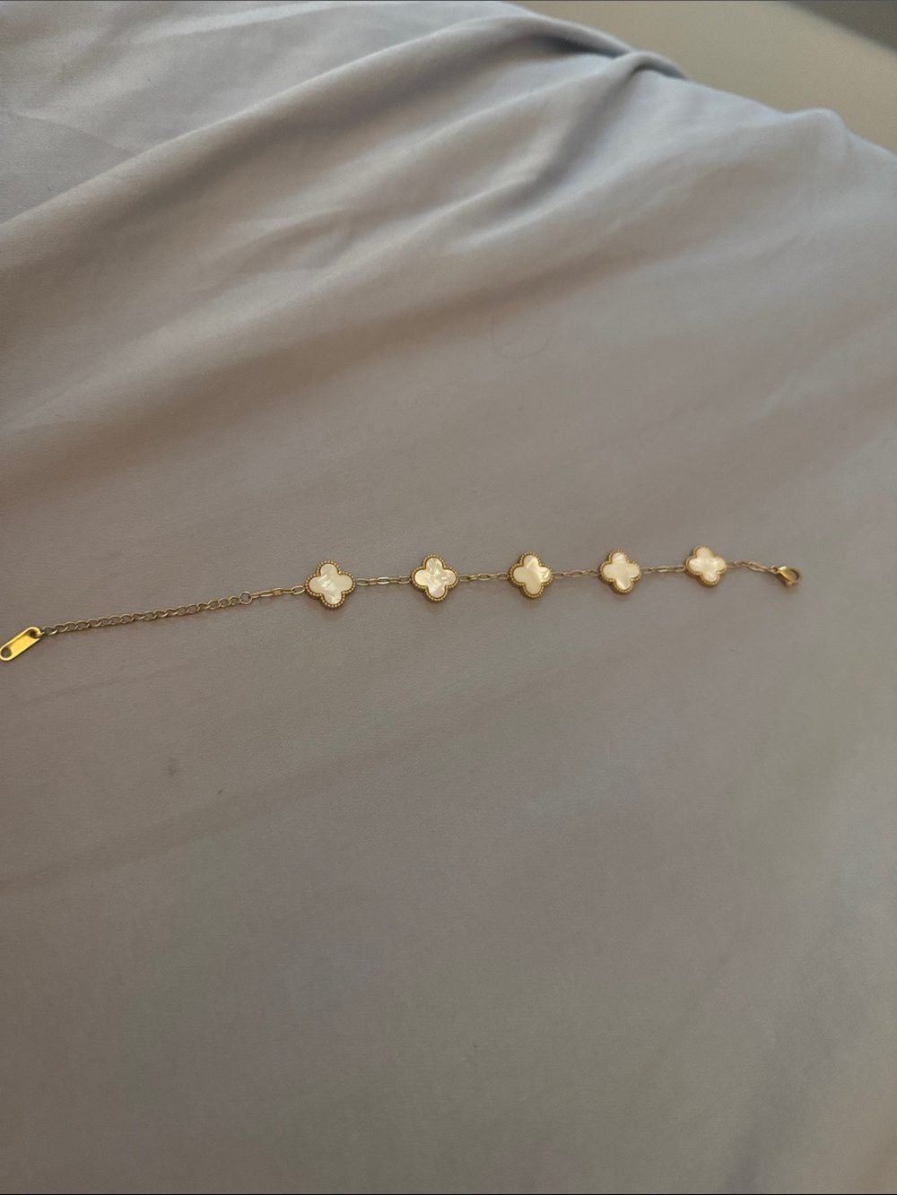 Gold Clover Link Bracelet with White Inlay - Picture 2 of 3